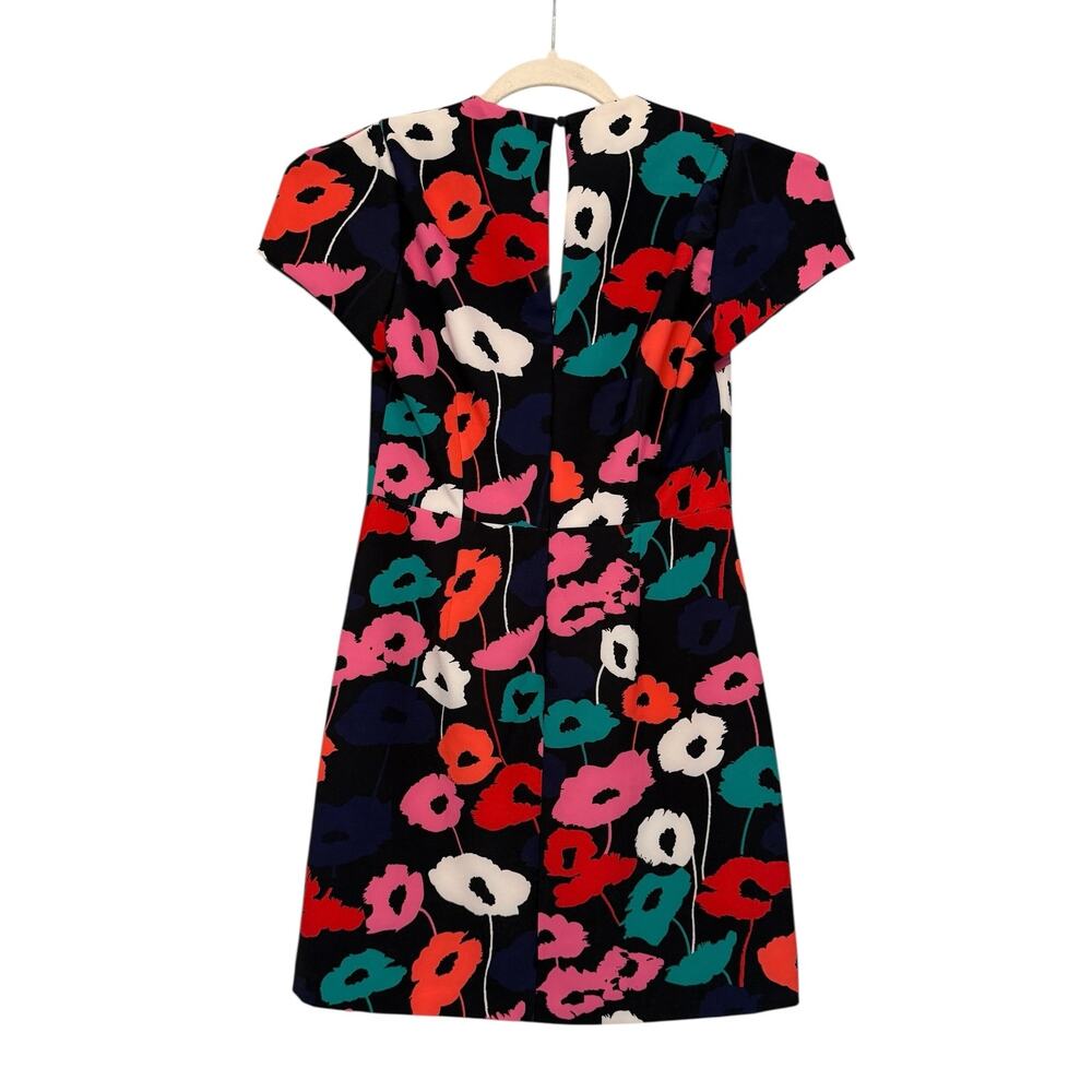 Milly Black Poppy Floral V-Neck Dress Size 4 Lined Short Sleeve Chic - Picture 9 of 9